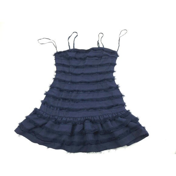 LUVALOT Navy Blue Tassel Fringe Square Neck Dress Womens Size 2